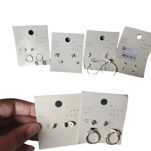 A New Day Womens Gold Silver Nickel Free Cross Pearl Studs Earrings Bundle